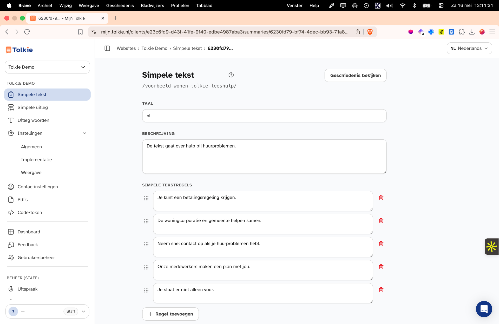 Dashboard van Mijn Tolkie